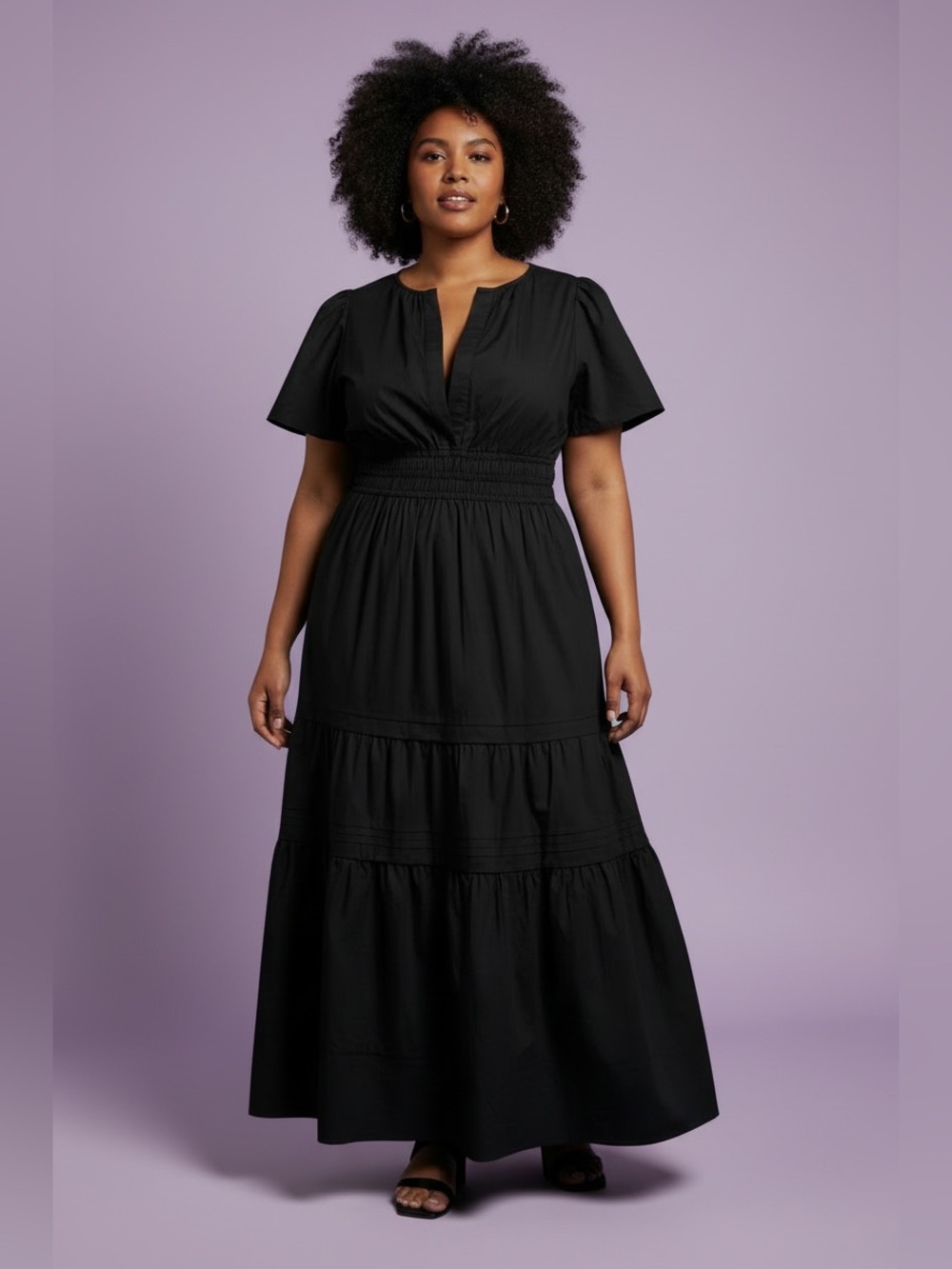 Anthropologie Black Tiered Maxi with Smocked Waistband
